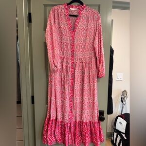 Zara Pink Patterned Maxi Dress with Button Front